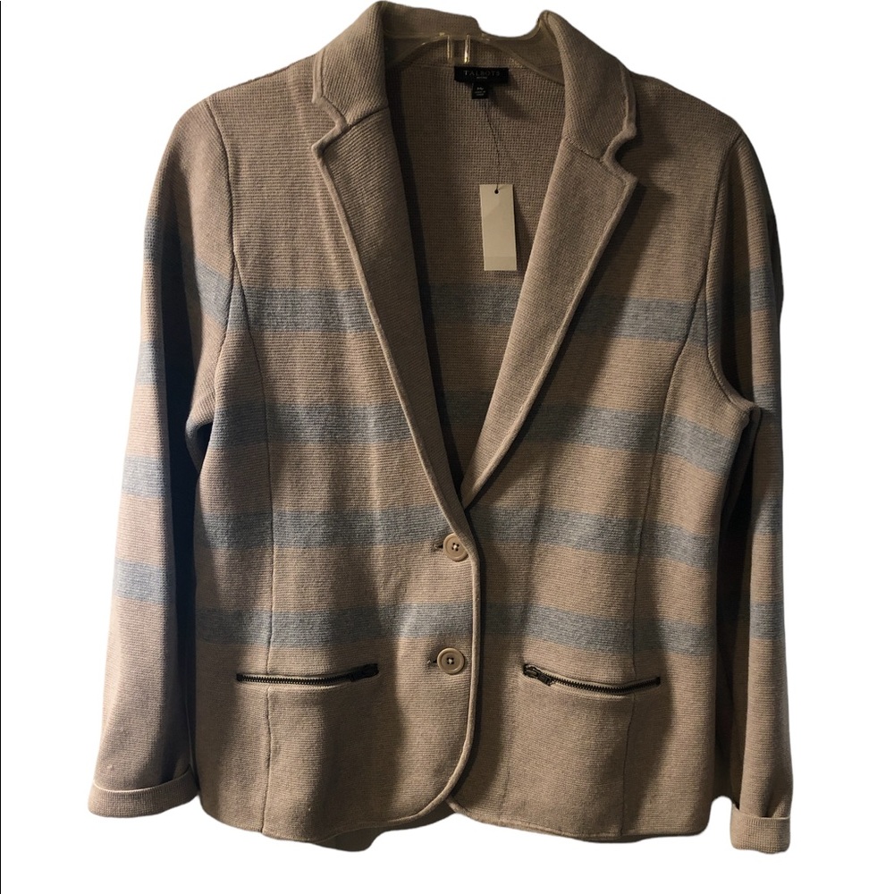 Talbots Classic Knit Striped Sweater Color-block Cardigan Jacket Blazer M petite